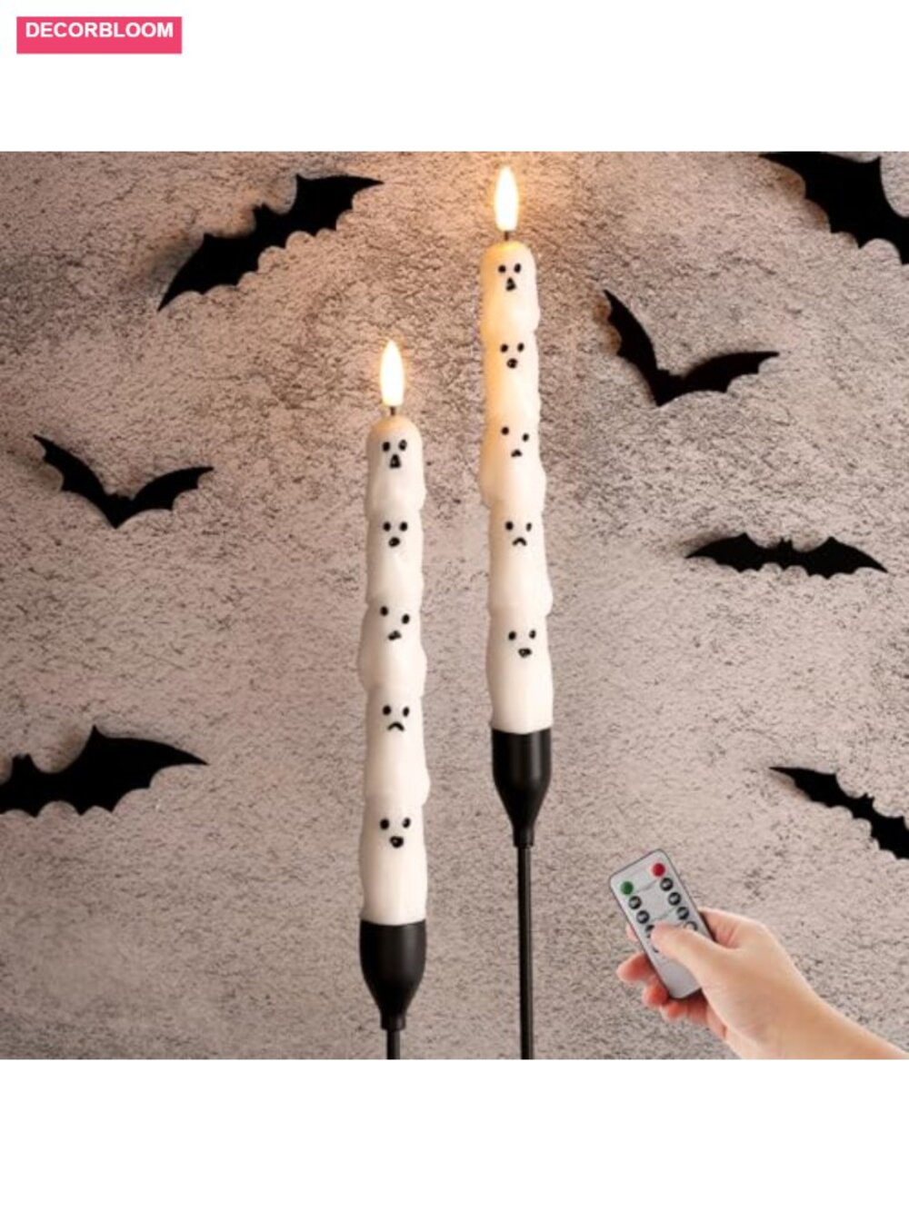 Ghost Flameless Taper Candles Remote Set of 2 Halloween Decor